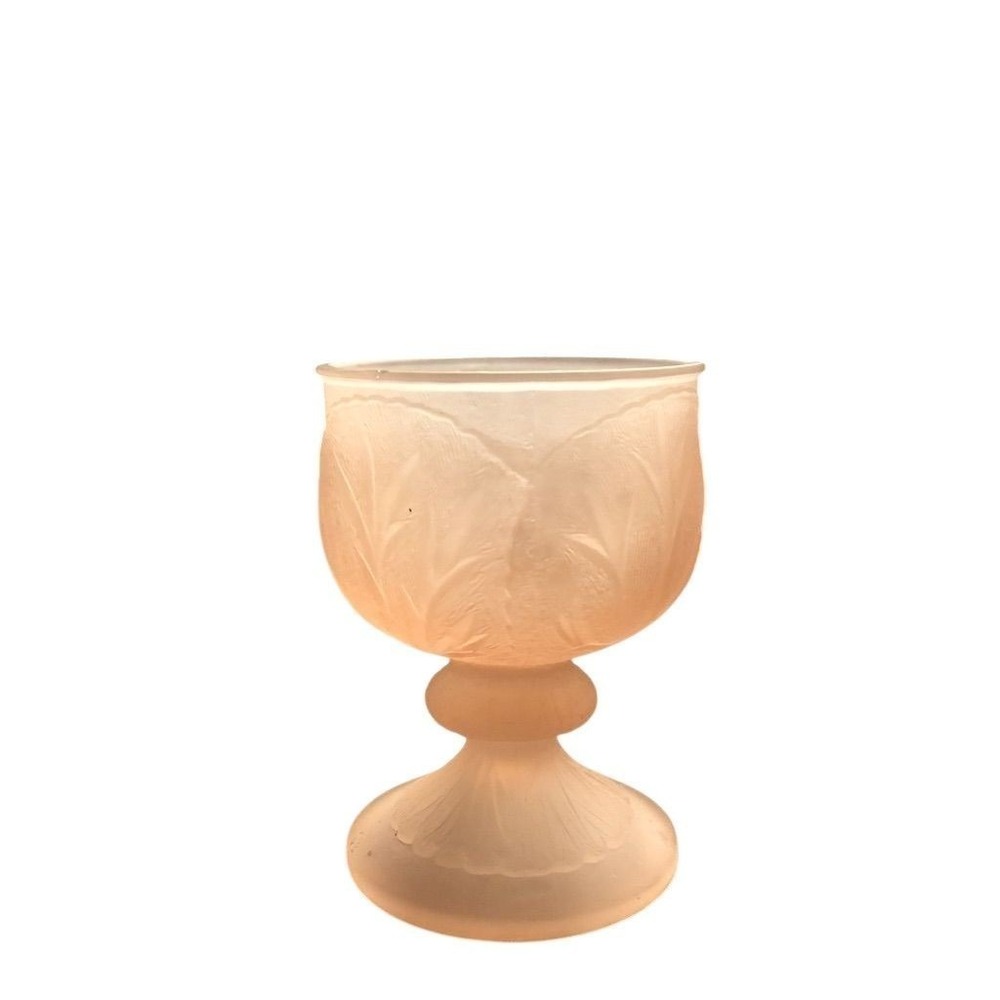 Tiara‎ Vintage Frosted Pink Pedestal Goblet Leaf Embossed Glass
